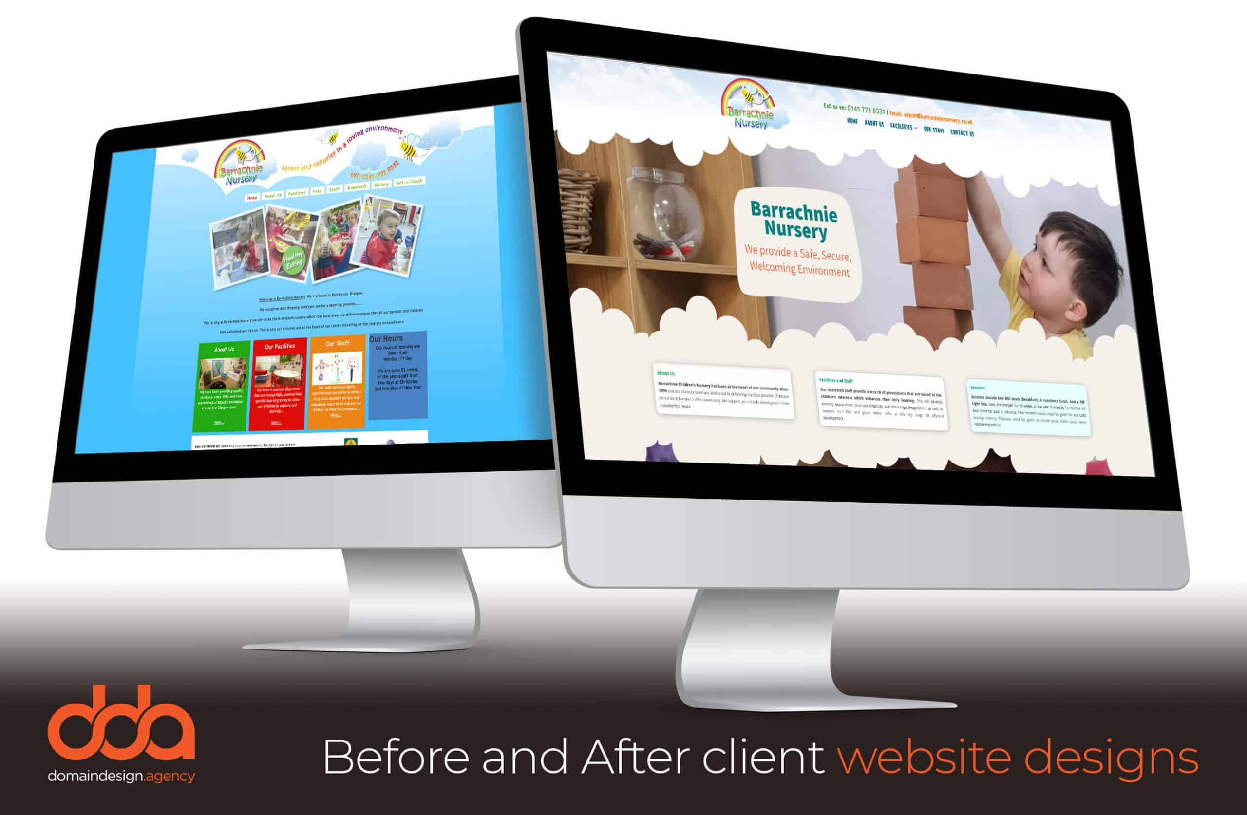 Before and after website redesign for Barrachnie Nursery in the Childcare Sector by Domain Design Agency