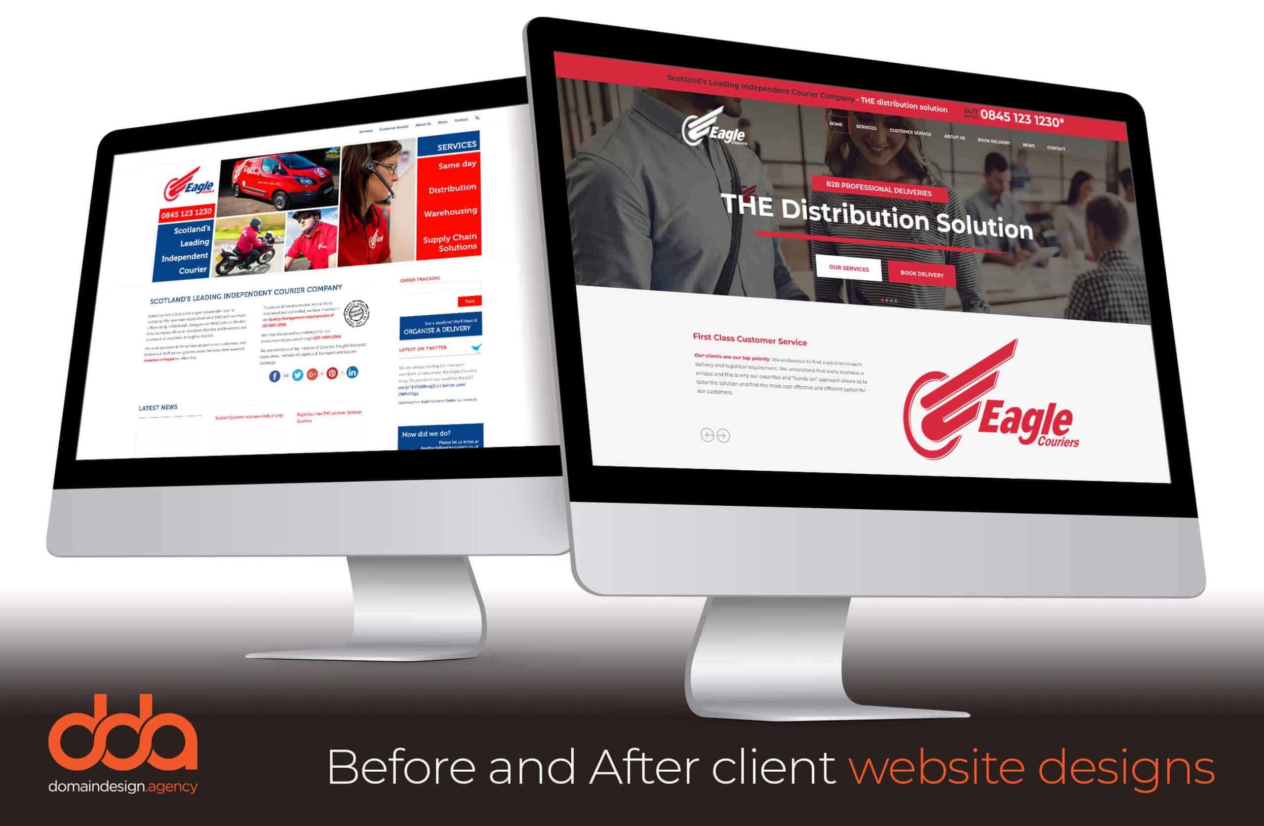 Before and after website redesign for Eagle Couriers in the courier industry by Domain Design Agency
