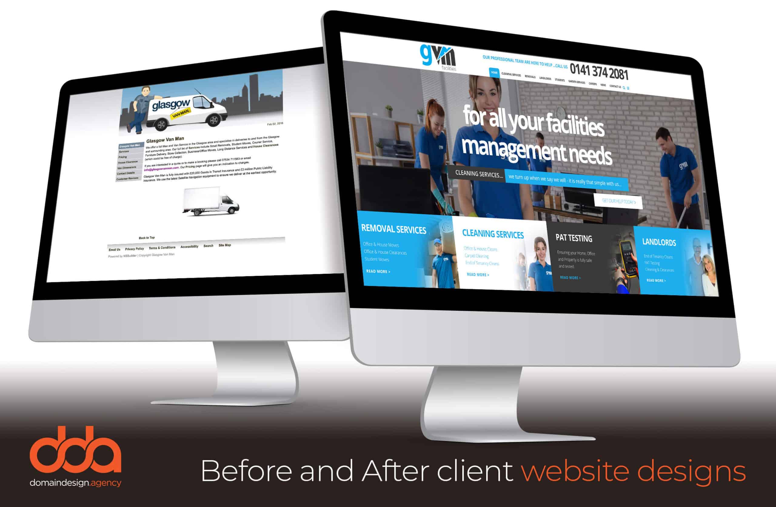 Before and after website redesign for GVM Facilities in the Facilities Management Sector by Domain Design Agency