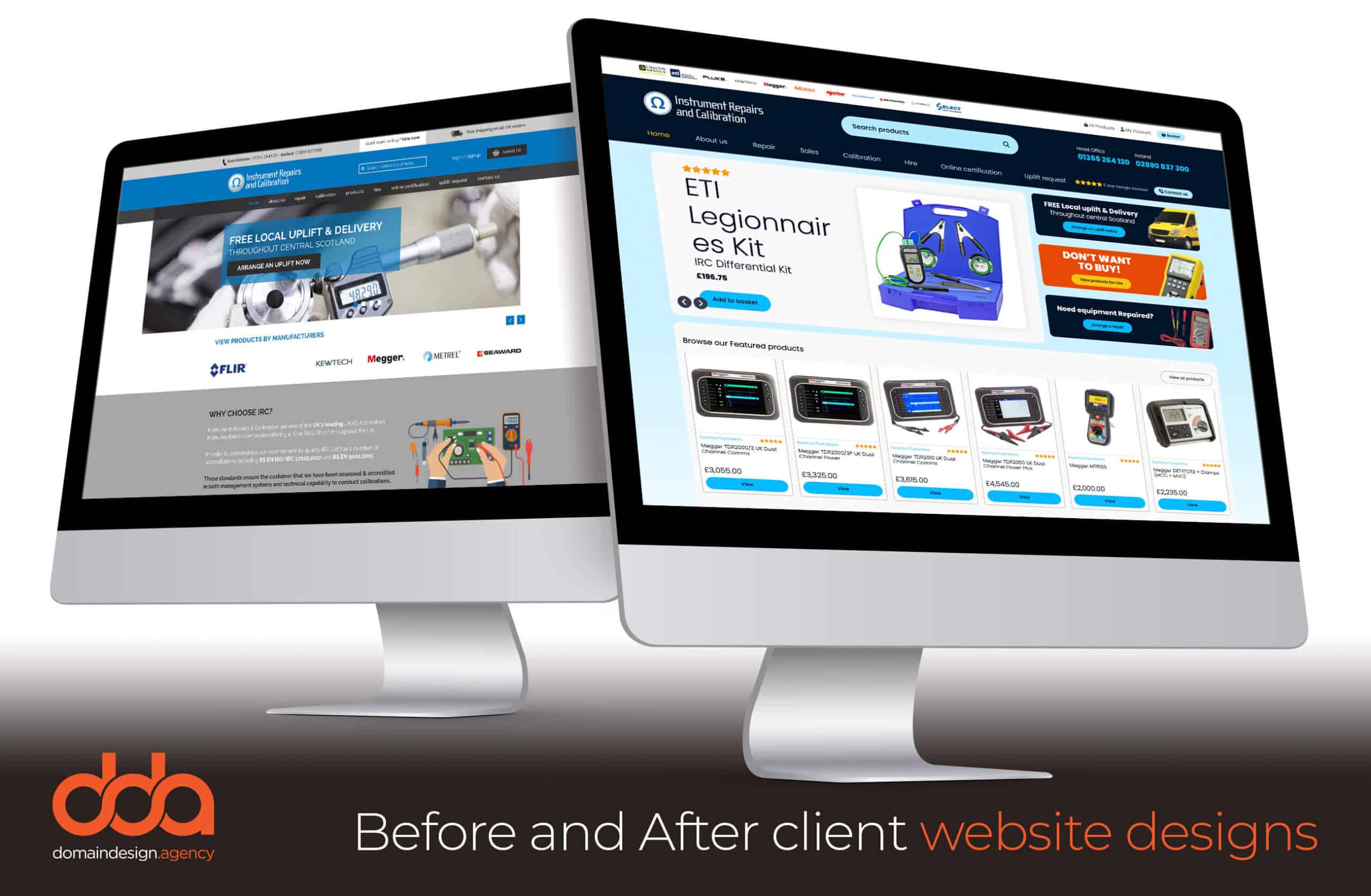 Before and after website redesign for Instrument Repairs & Calibration in the Test & Measurement Industry by Domain Design Agency